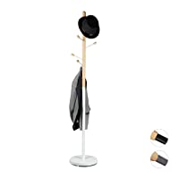 Relaxdays Perchero Pie para Oficina- Recibidor y Dormitorio- 6 Colgadores- Madera y Metal- Blanco- 180 x 34 x 34 cm